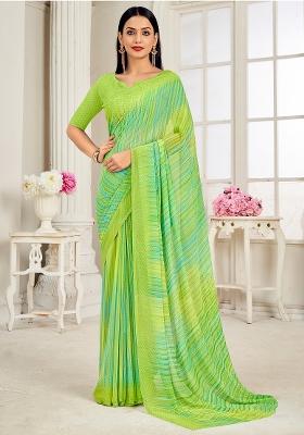 Light Green Printed Georgette Saree Set