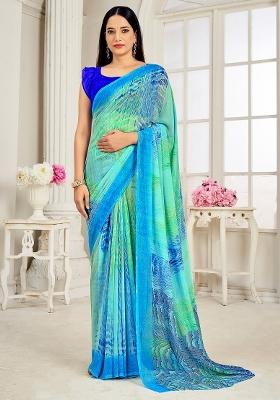 Light Blue Printed Georgette Saree Set