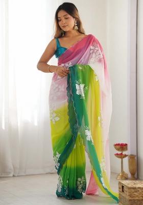 Light Green Printed Georgette Saree Set