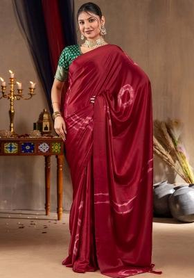Magenta Printed Satin Silk Saree Set