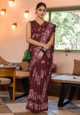 Maroon Printed Dola Silk Saree Set