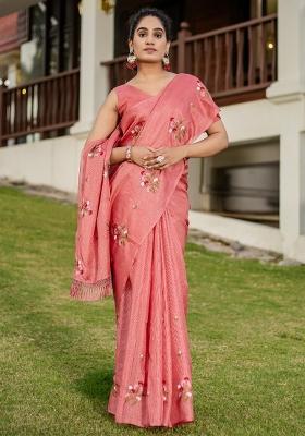 Pink Printed Kota Doria Cotton Saree Set