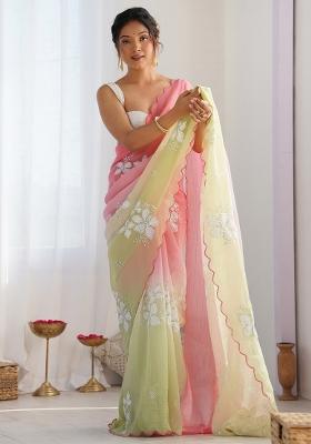 Pink Printed Chiffon Saree Set