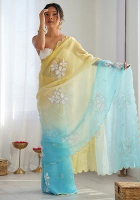 Yellow Printed Chiffon Saree Set