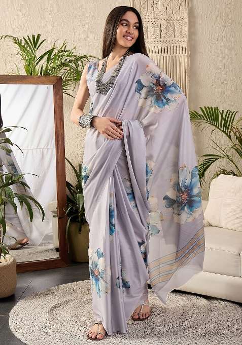 Metallic Georgette Saree Set with Printed for Diwali | Wedding & Festive Wear