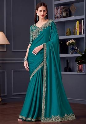 Blue Printed Pure Chiffon Saree Set