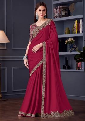 Maroon Printed Pure Chiffon Saree Set