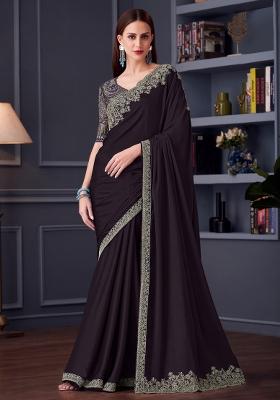 Purple Printed Pure Chiffon Saree Set