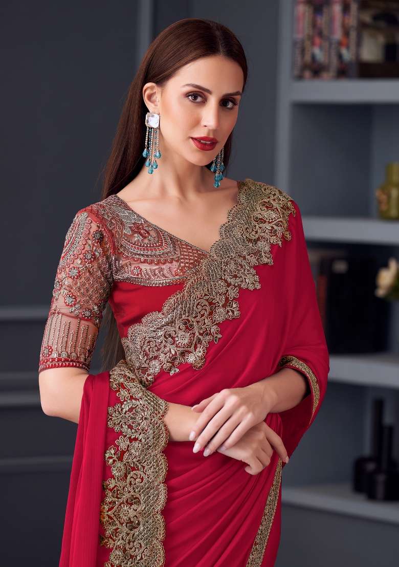 Black Printed Pure Chiffon Saree Set for Diwali and Festive Wear - Indya