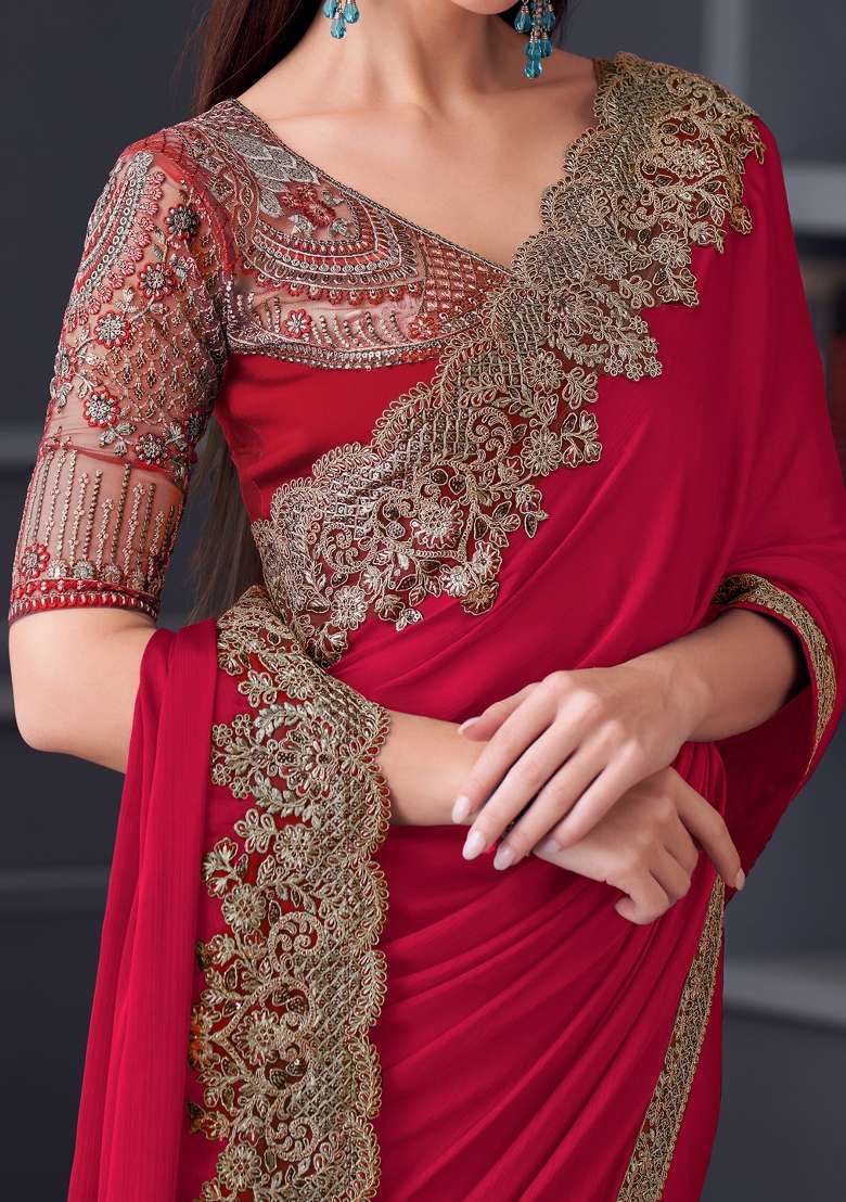 Black Printed Pure Chiffon Saree Set for Diwali and Festive Wear - Indya