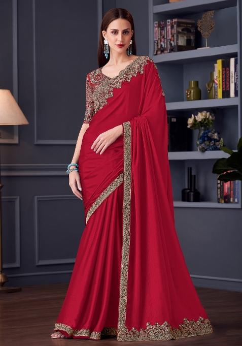 Black Printed Pure Chiffon Saree Set — view on Indya