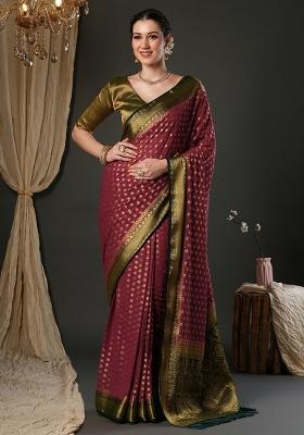Maroon Printed Pure Georgette Saree Set