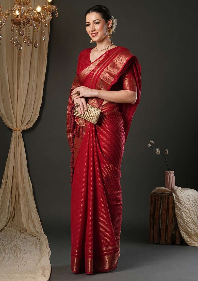 Maroon Viscose Saree Set with Printed for Diwali | Wedding & Festive Wear - Indya