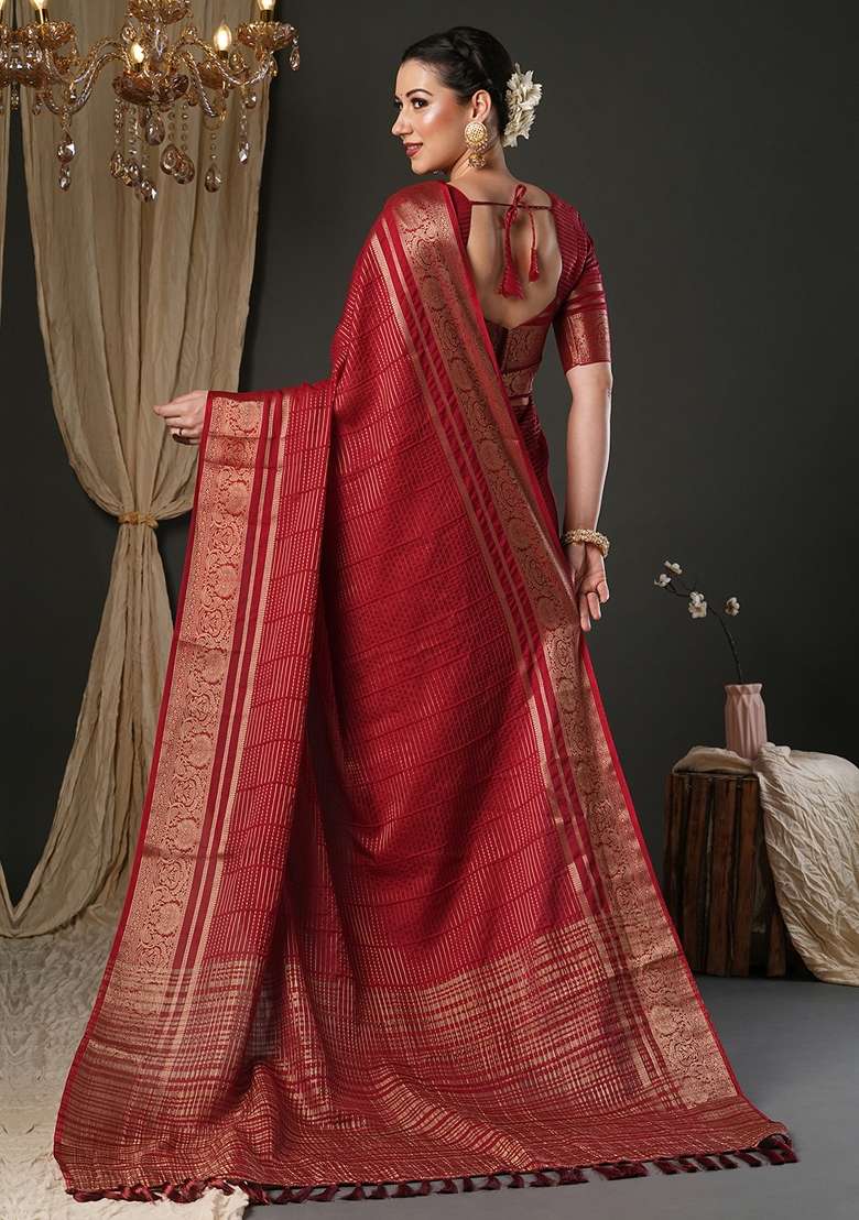 Maroon Viscose Saree Set with Printed for Diwali | Wedding & Festive Wear - Indya