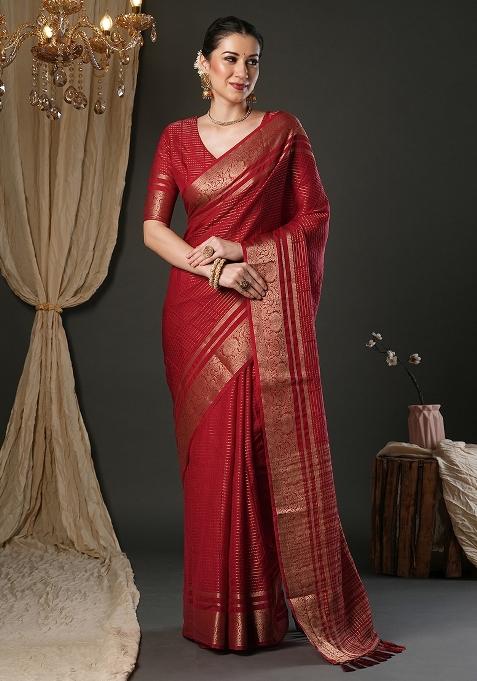 Maroon Printed Viscose Saree Set