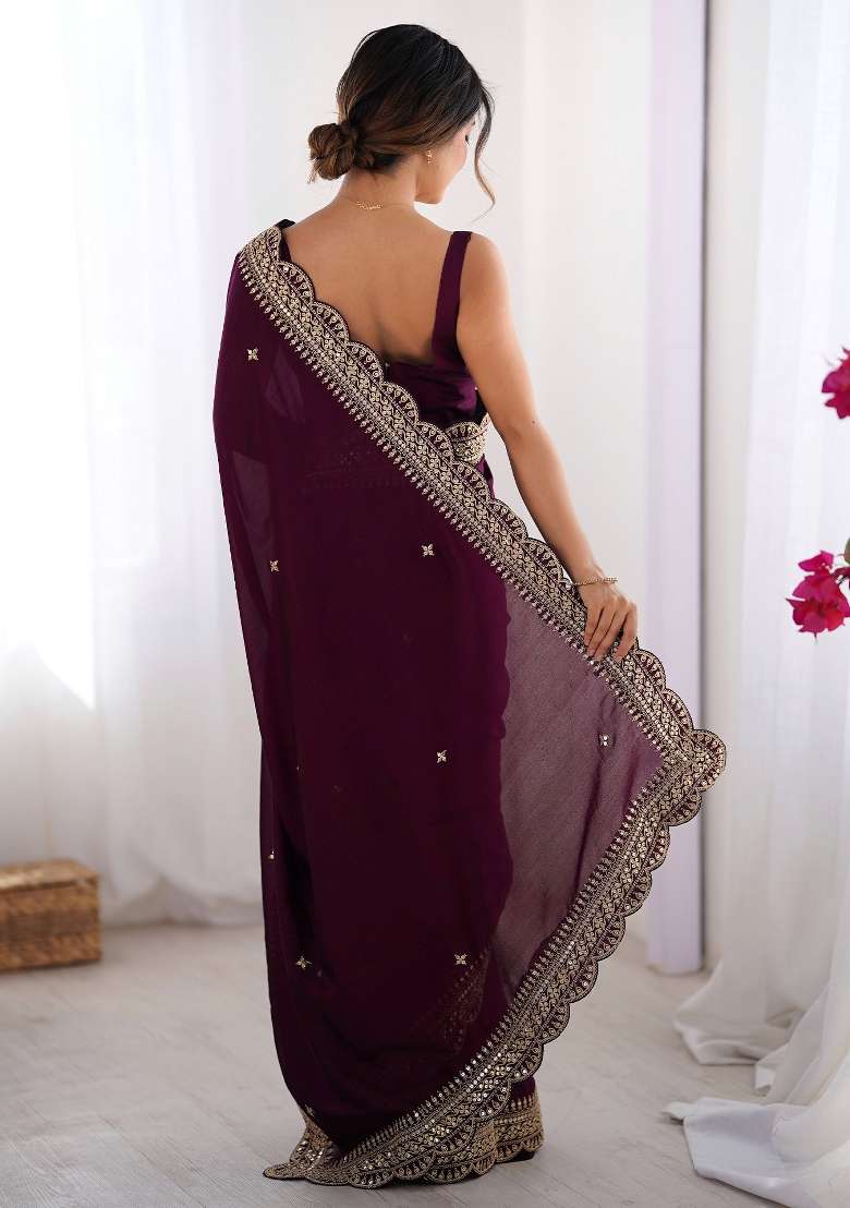 Purple Vichitra Silk Blend Saree Set with Printed for Diwali | Wedding & Festive Wear - Indya
