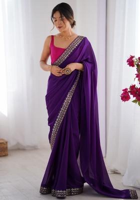 Purple Printed Pure Georgette Saree Set