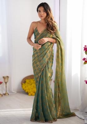 Sea Green Printed Chiffon Saree Set