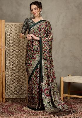Green Printed Pure Crepe Saree Set