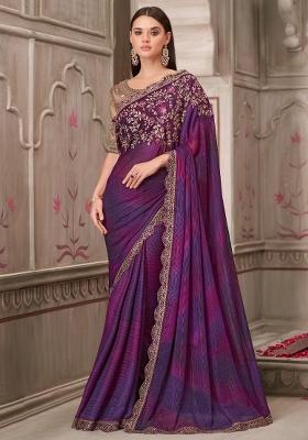 Purple Printed Pure Georgette Saree Set