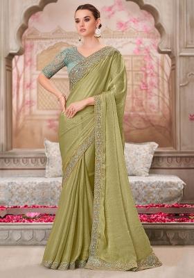 Light Green Printed Pure Chiffon Saree Set