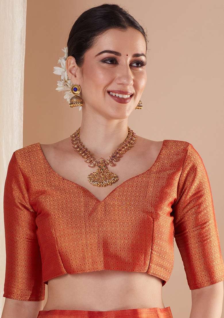 Gold Tissue Saree Set with Printed for Diwali | Wedding & Festive Wear - Indya