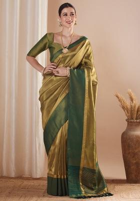 Gold Printed Tissue Saree Set