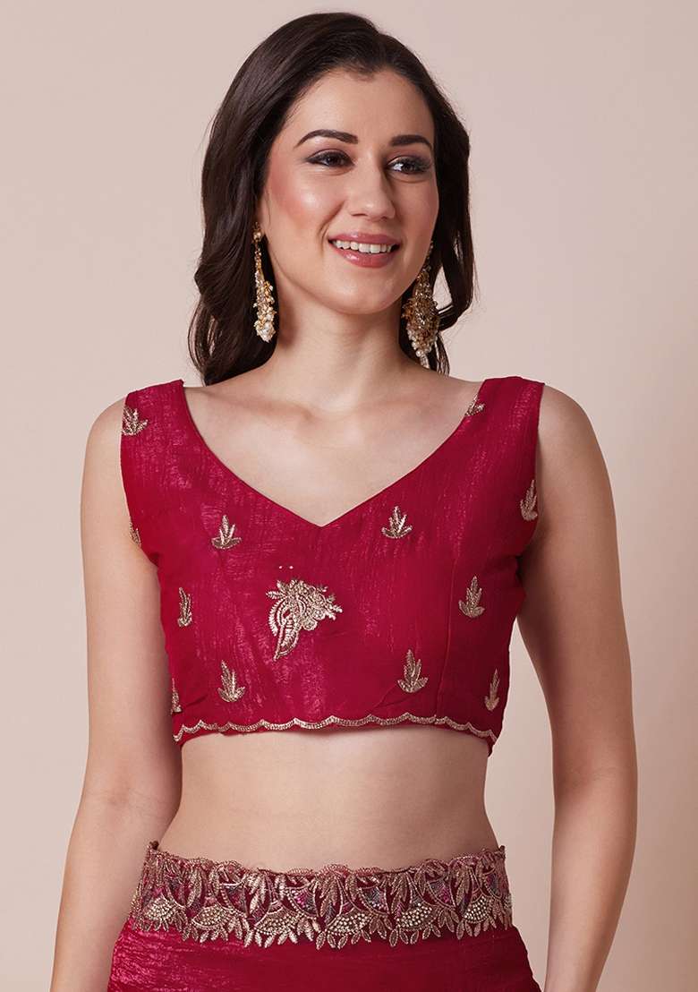 Pink Printed Satin Silk Blend Saree Set - Indya