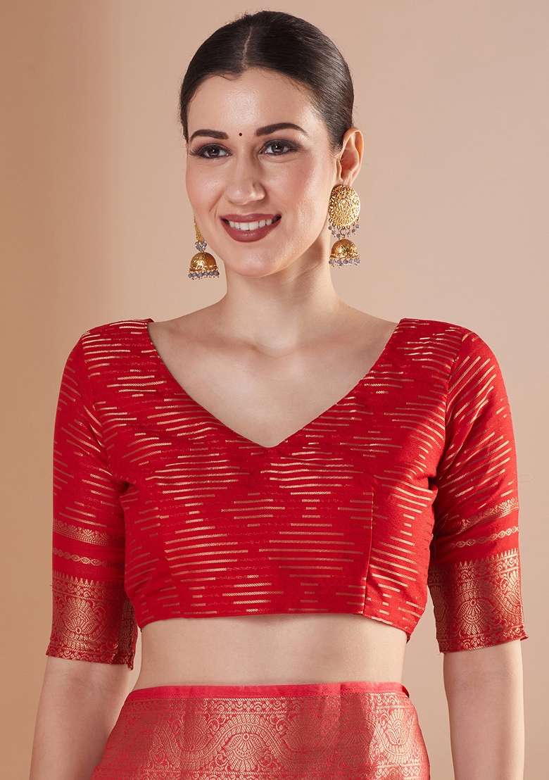 Red Printed Pure Georgette Saree Set - Indya