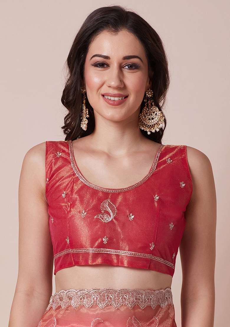 Orange Net Saree Set with Printed for Diwali | Wedding & Festive Wear - Indya