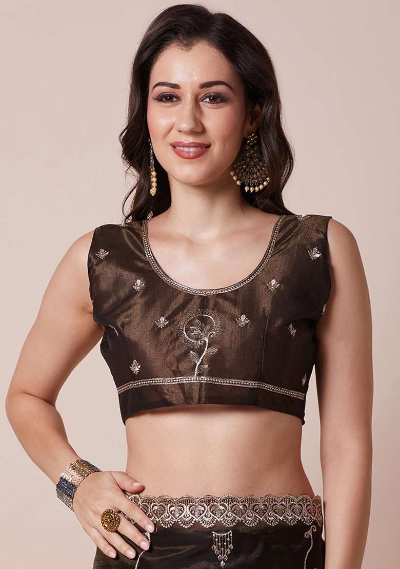 Olive Net Saree Set with Printed for Diwali | Wedding & Festive Wear - Indya