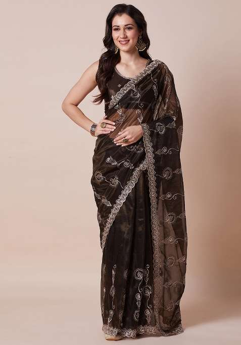 Olive Net Saree Set with Printed for Diwali | Wedding & Festive Wear