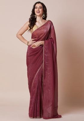 Maroon Printed Satin Silk Saree Set