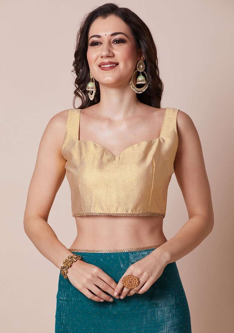 Teal Green Printed Satin Silk Blend Saree Set - Indya