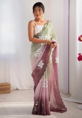 Light Green Printed Chiffon Saree Set