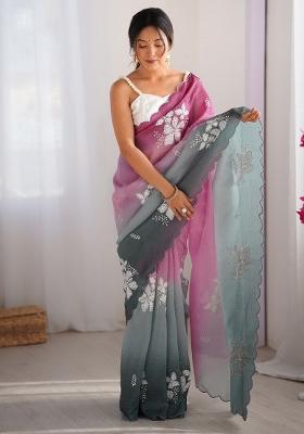 Pink Printed Chiffon Saree Set