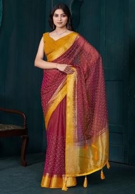 Maroon Printed Tissue Saree Set