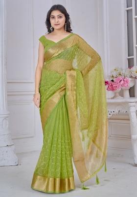 Light Green Printed Tissue Saree Set