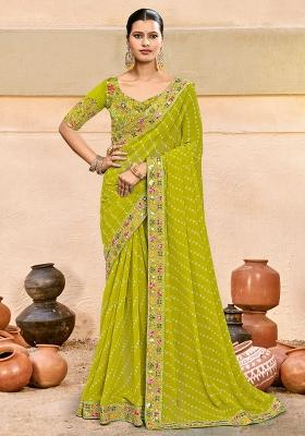 Light Green Printed Pure Georgette Saree Set
