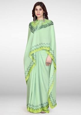 Light Green Printed Satin Saree Set
