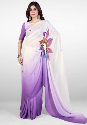 Lavender Printed Satin Saree Set