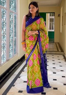 Light Green Printed Cotton Saree Set