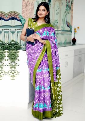 Lavender Printed Cotton Saree Set