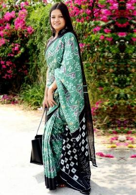 Sea Green Printed Cotton Saree Set
