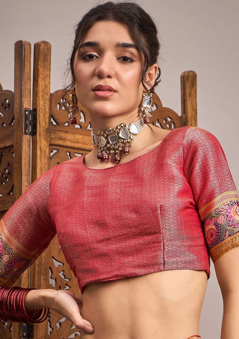Teal Blue Printed Viscose Silk Blend Saree Set - Indya