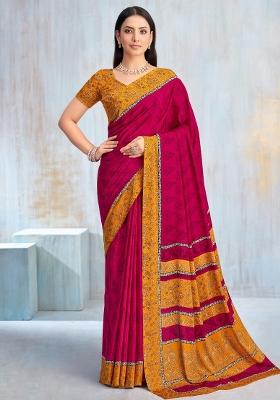 Pink Printed Crepe Saree Set