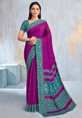 Pink Printed Crepe Saree Set