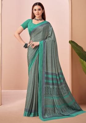 Sea Green Printed Crepe Saree Set