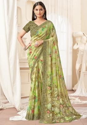 Light Green Printed Georgette Saree Set
