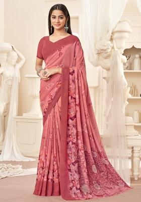 Rose Gold Printed Georgette Saree Set